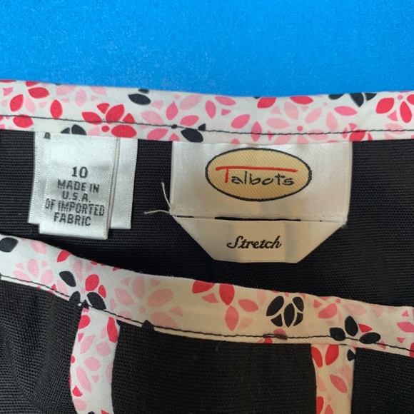 Talbots Skirt Cotton Black with Floral Pink Vertical Stripes Size 10 - Picture 4 of 6